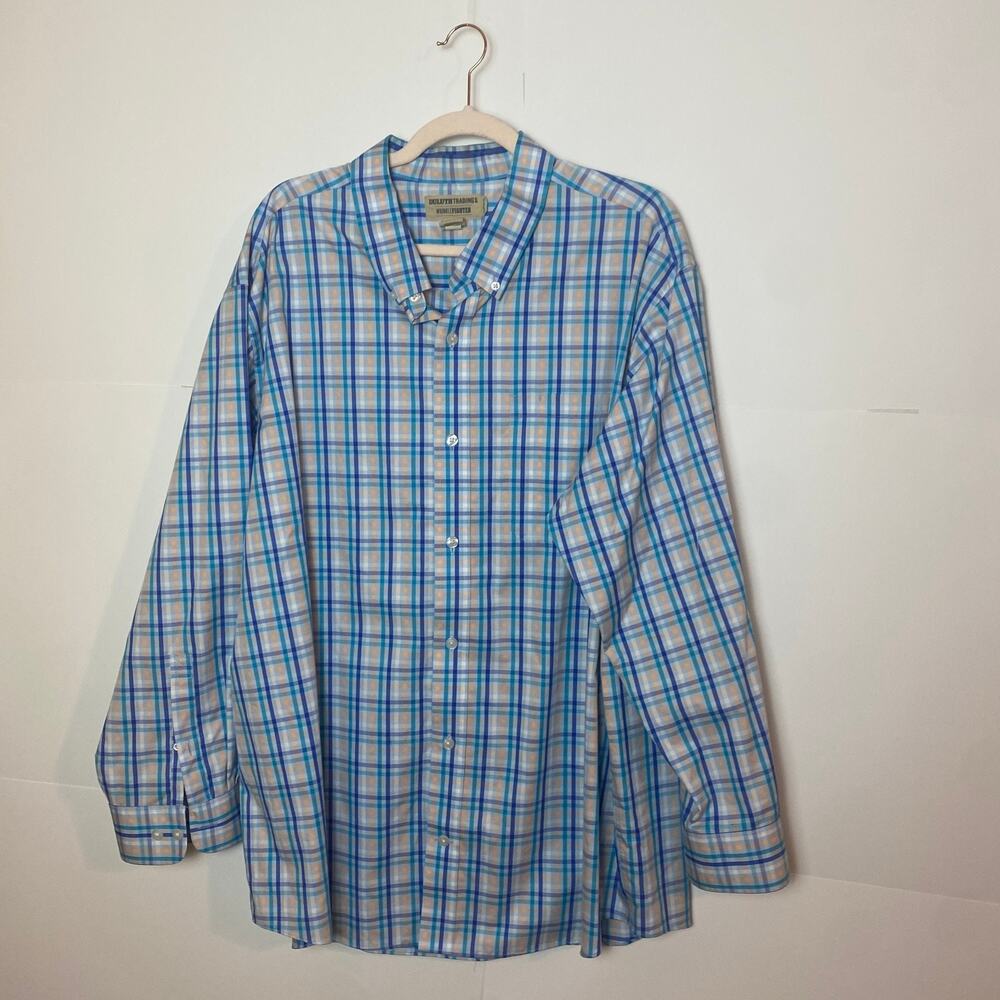 Duluth Trading Co Button Shirt Sz 2XL Relaxed Fit Wrinklefighter Plaid Blue